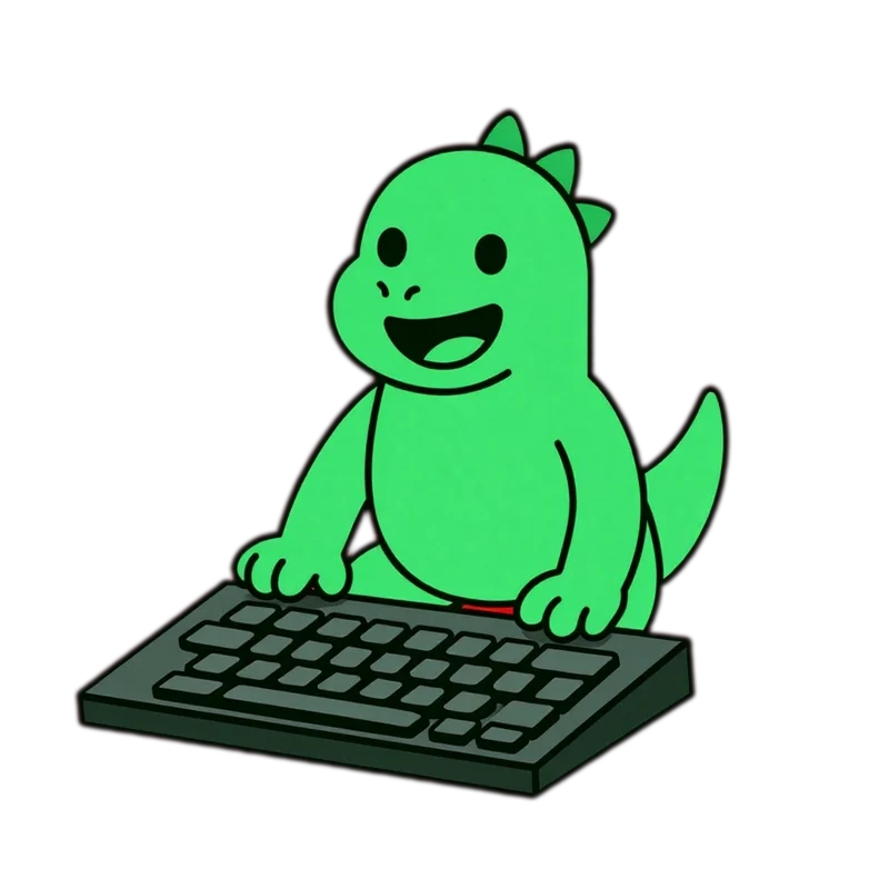 Testo, your friendly green dinosaur, at the keyboard